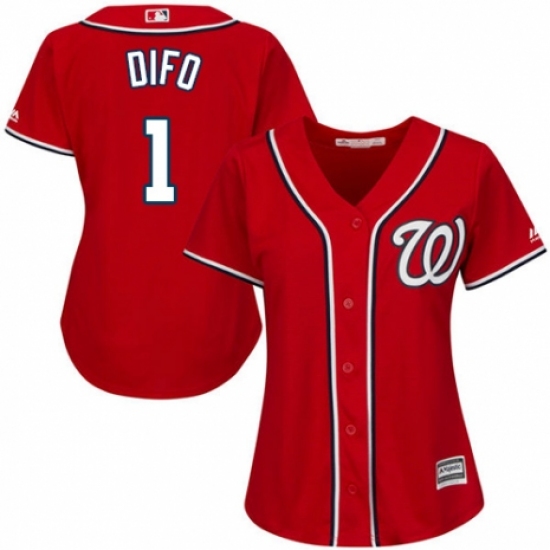 Women's Majestic Washington Nationals #1 Wilmer Difo Authentic Red Alternate 1 Cool Base MLB Jersey - Ujersey