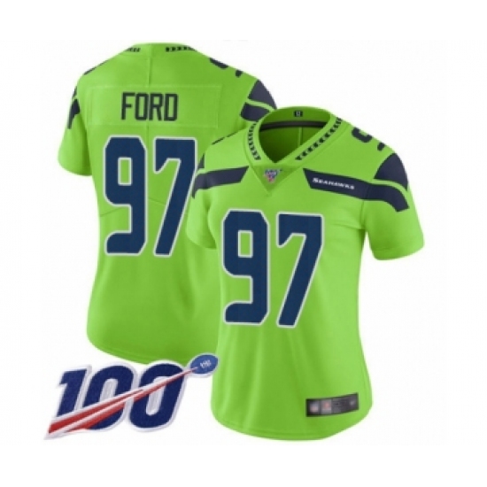 Women's Seattle Seahawks #97 Poona Ford Limited Green Rush Vapor Untouchable 100th Season Football Jersey - Ujersey