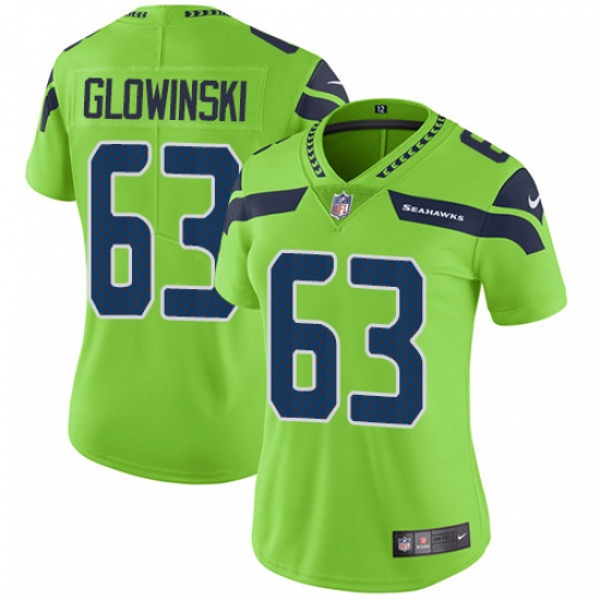 Women's Nike Seattle Seahawks #63 Mark Glowinski Elite Green Rush Vapor Untouchable NFL Jersey - Ujersey