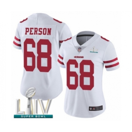 Women's San Francisco 49ers #68 Mike Person White Vapor Untouchable Limited Player Super Bowl LIV Bound Football Jersey - Ujersey