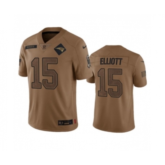 Men's Nike New England Patriots #15 Ezekiel Elliott 2023 Brown Salute To Service Limited Football Stitched Jersey - Ujersey