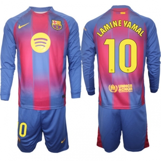 Men FC Barcelona 2026 Soccer Jerseys Red Long #10 LAMINE YAMAL