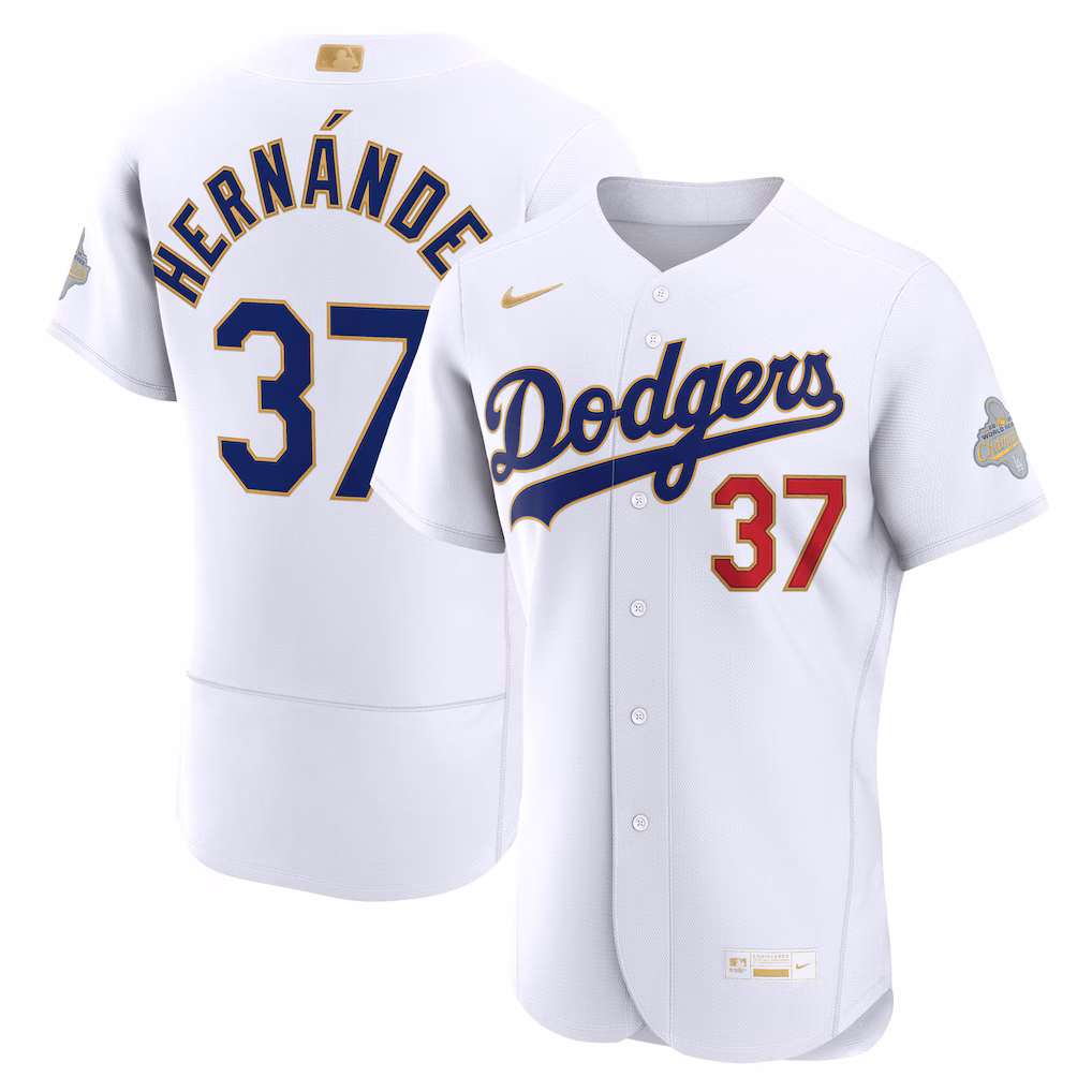 Men's Los Angeles Dodgers Teoscar Hernández Nike White 2026 Gold Collection Authentic Jersey - U-jersey
