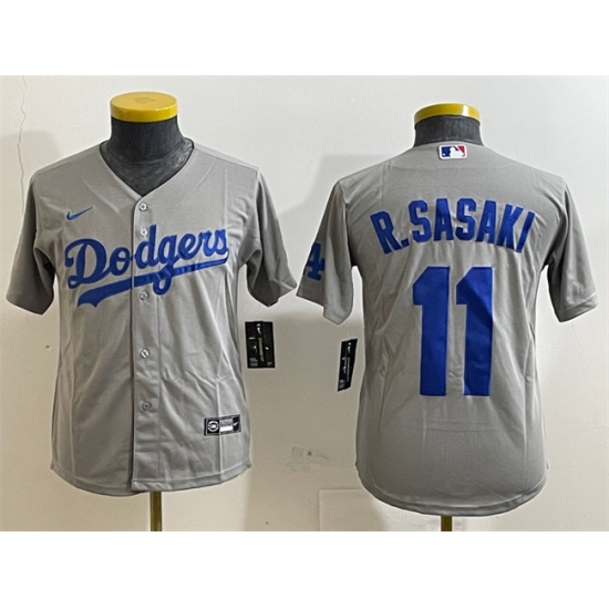 Youth Los Angeles Dodgers #11 Roki Sasaki Grey Cool Base Stitched Baseball Jersey - Ujersey