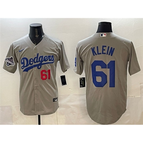 Men's Los Angeles Dodgers #61 Will Klein Gray 2025 World Series Champions Cool Base Limited Stitched Baseball Jersey - Ujersey