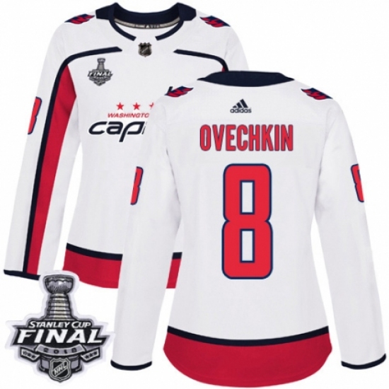 Women's Adidas Washington Capitals #8 Alex Ovechkin Authentic White Away 2018 Stanley Cup Final NHL Jersey - Ujersey