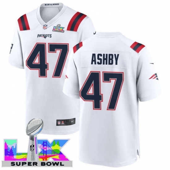 Men's New England Patriots #47 Julian Ashby White 2025 2026 Super Bowl LX F U S E Stitched Jersey - ujerseystore