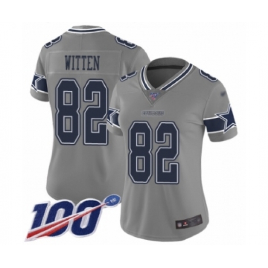 Women's Dallas Cowboys #82 Jason Witten Limited Gray Inverted Legend 100th Season Football Jersey - Ujersey