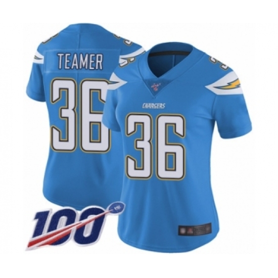 Women's Los Angeles Chargers #36 Roderic Teamer Electric Blue Alternate Vapor Untouchable Limited Player 100th Season Football Jersey - Ujersey