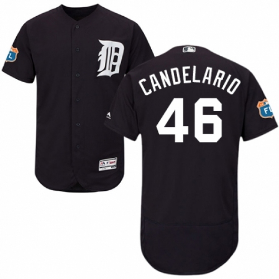 Men's Majestic Detroit Tigers #46 Jeimer Candelario Navy Blue Alternate Flex Base Authentic Collection MLB Jersey - Ujersey