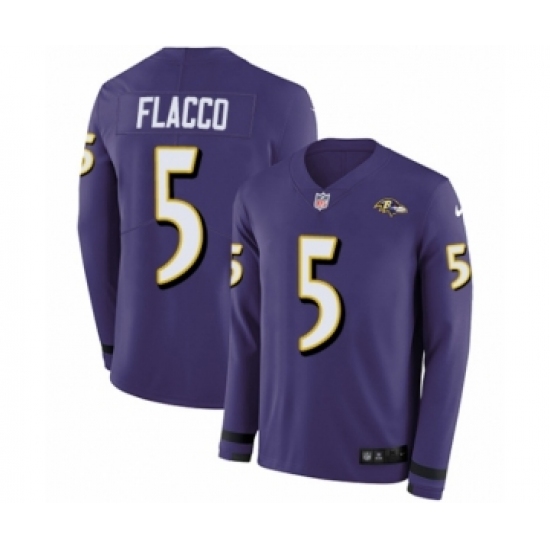 Men's Nike Baltimore Ravens #5 Joe Flacco Limited Purple Therma Long Sleeve NFL Jersey - Ujersey