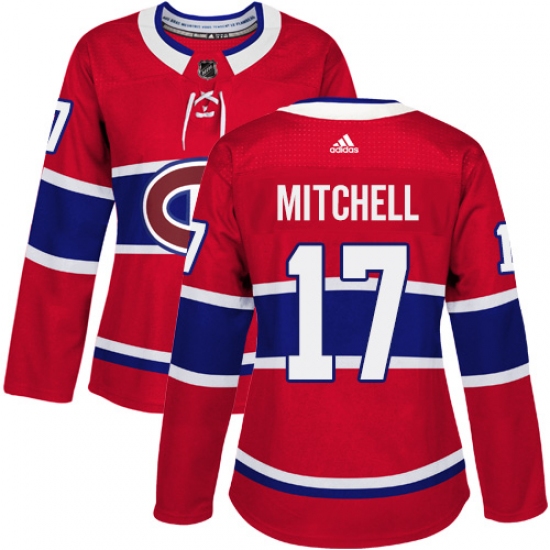 Women's Adidas Montreal Canadiens #17 Torrey Mitchell Premier Red Home NHL Jersey - Ujersey