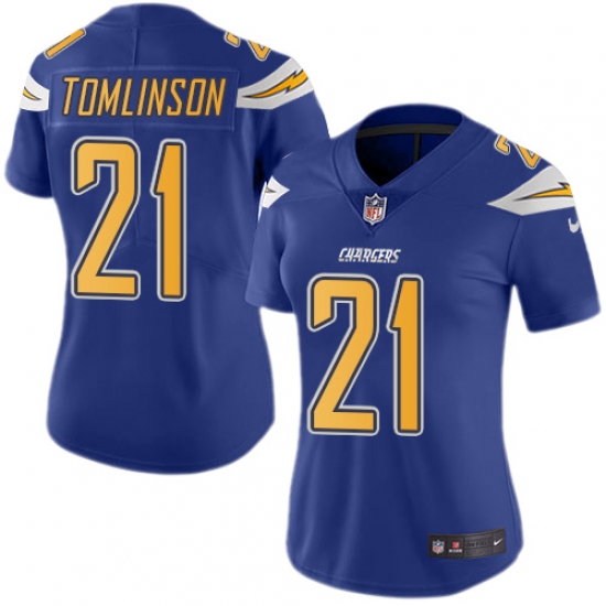 Women's Nike Los Angeles Chargers #21 LaDainian Tomlinson Limited Electric Blue Rush Vapor Untouchable NFL Jersey - Ujersey