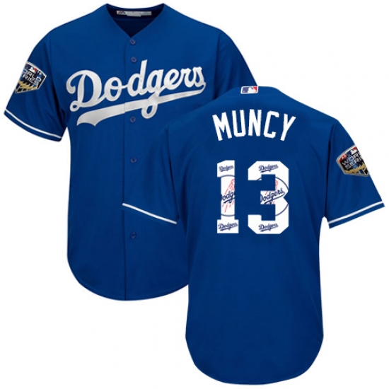 Men's Majestic Los Angeles Dodgers #13 Max Muncy Authentic Royal Blue Team Logo Fashion Cool Base 2018 World Series MLB Jersey - Ujersey