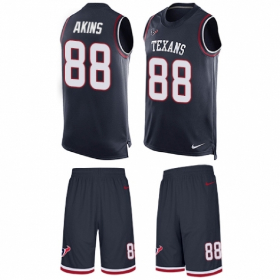 Men's Nike Houston Texans #88 Jordan Akins Limited Navy Blue Tank Top Suit NFL Jersey - Ujersey