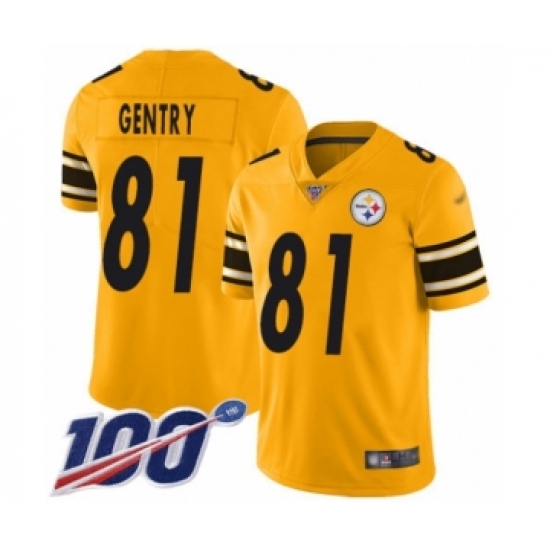 Men's Pittsburgh Steelers #81 Zach Gentry Limited Gold Inverted Legend 100th Season Football Jersey - Ujersey