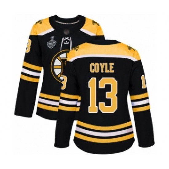 Women's Boston Bruins #13 Charlie Coyle Authentic Black Home 2019 Stanley Cup Final Bound Hockey Jersey - Ujersey