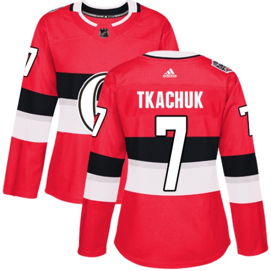 Women's Adidas Ottawa Senators #7 Brady Tkachuk Authentic Red 2017 100 Classic NHL Jersey - Ujersey
