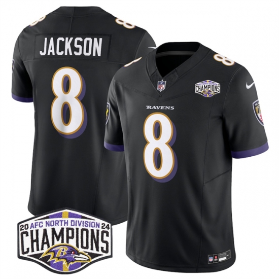 Men's Baltimore Ravens #8 Lamar Jackson Black F.U.S.E 2024 AFC North Division Champions Vapor Limited Football Jersey - Ujersey