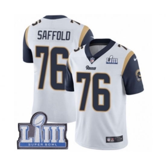 Men's Nike Los Angeles Rams #76 Rodger Saffold White Vapor Untouchable Limited Player Super Bowl LIII Bound NFL Jersey - Ujersey