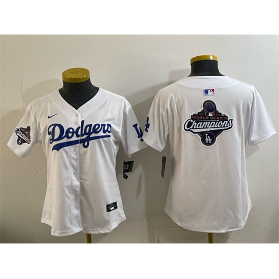 Women's Los Angeles Dodgers White 2025 World Series Champions Big Logo Home Limited Stitched Baseball Jersey(Run Small) - ujerseystore