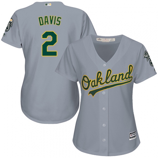 Women's Majestic Oakland Athletics #2 Khris Davis Replica Grey Road Cool Base MLB Jersey - Ujersey