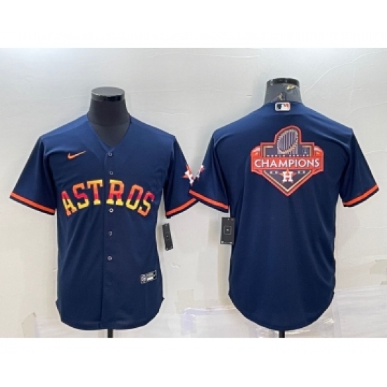 Men's Houston Astros Navy Blue Rainbow Champions Big Logo Stitched MLB Cool Base Nike Jersey - Ujersey