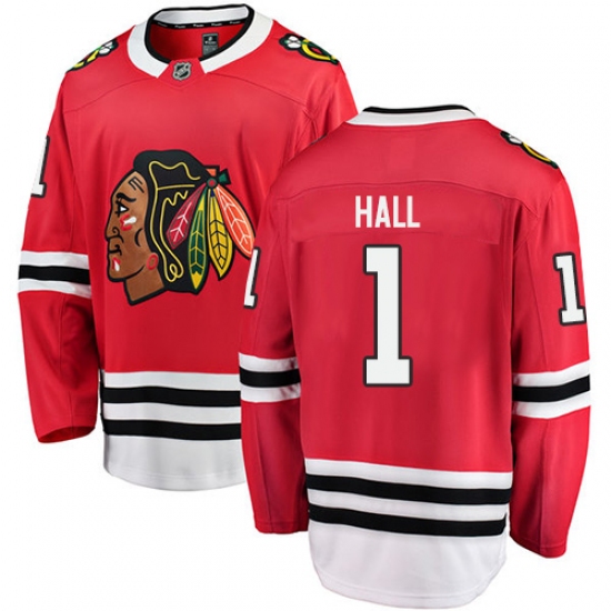Men's Chicago Blackhawks #1 Glenn Hall Fanatics Branded Red Home Breakaway NHL Jersey