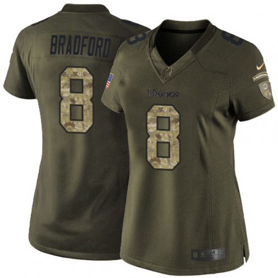 Women's Nike Minnesota Vikings #8 Sam Bradford Elite Green Salute to Service NFL Jersey - Ujersey