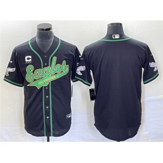 Men's Nike Philadelphia Eagles Blank Black With C Cool Base Stitched Baseball Jersey - Ujersey