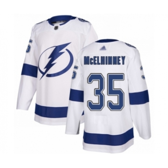Men's Tampa Bay Lightning #35 Curtis McElhinney Authentic White Away Hockey Jersey - Ujersey