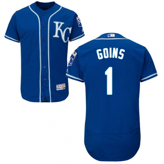 Men's Majestic Kansas City Royals #1 Ryan Goins Royal Blue Alternate Flex Base Authentic Collection MLB Jersey - Ujersey