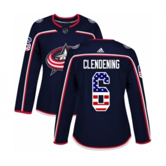 Women's Adidas Columbus Blue Jackets #6 Adam Clendening Authentic Navy Blue USA Flag Fashion NHL Jersey - Ujersey