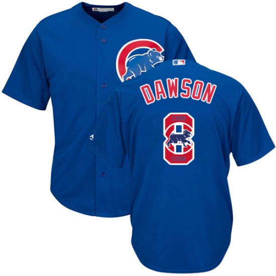 Men's Majestic Chicago Cubs #8 Andre Dawson Authentic Royal Blue Team Logo Fashion Cool Base MLB Jersey - Ujersey