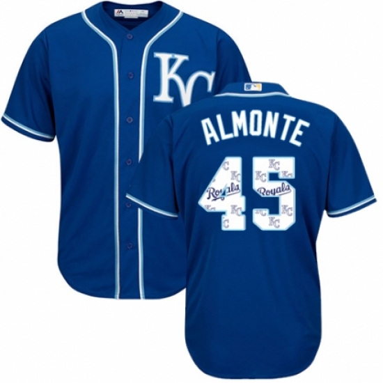 Men's Majestic Kansas City Royals #45 Abraham Almonte Blue Authentic Blue Team Logo Fashion Cool Base MLB Jersey - Ujersey
