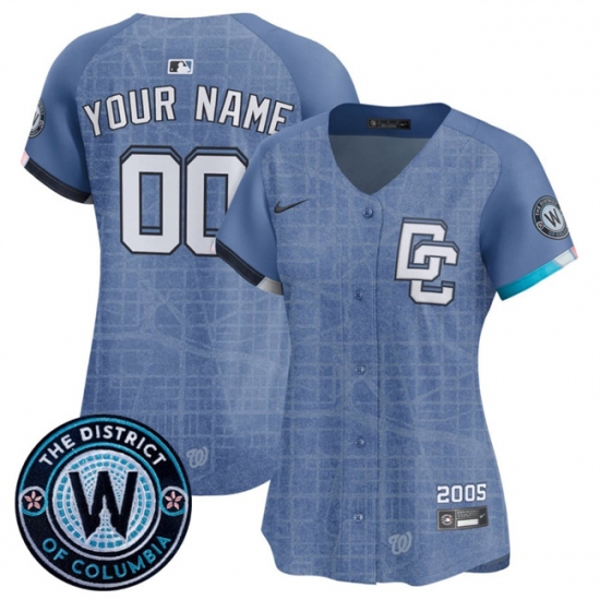 Women's Washington Nationals Active Player Custom Blue 2025 City Connect Limited Stitched Baseball Jersey(Run Small)