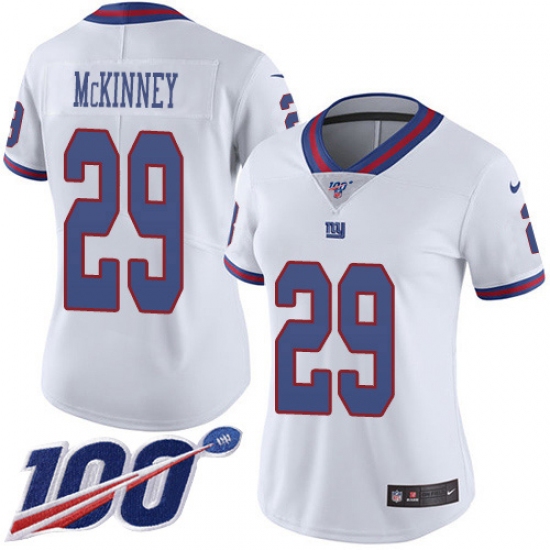 Women's New York Giants #29 Xavier McKinney White Stitched Limited Rush 100th Season Jersey - Ujersey
