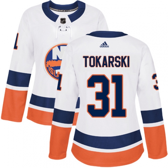 Women's Adidas New York Islanders #31 Dustin Tokarski Authentic White Away NHL Jersey - Ujersey