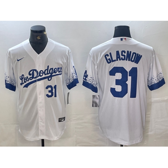 Men's Los Angeles Dodgers #31 Tyler Glasnow Number White 2021 City Connect Cool Base Stitched Jersey - Ujersey