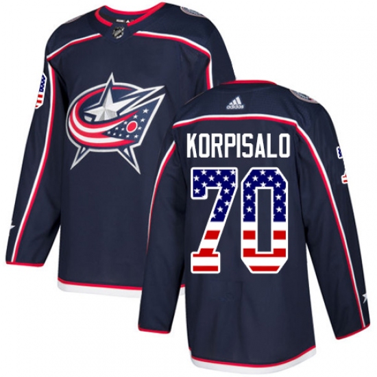 Youth Adidas Columbus Blue Jackets #70 Joonas Korpisalo Authentic Navy Blue USA Flag Fashion NHL Jersey - Ujersey
