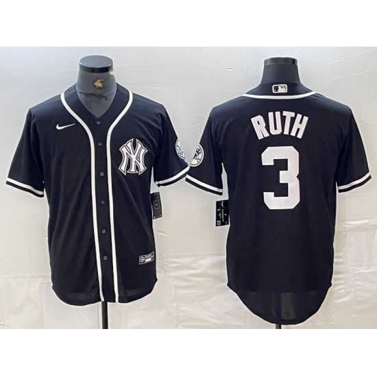 Men's New York Yankees #3 Babe Ruth Black White Cool Base Stitched Jersey - Ujersey