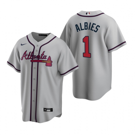Men's Nike Atlanta Braves #1 Ozzie Albies Gray Road Stitched Baseball Jersey - Ujersey