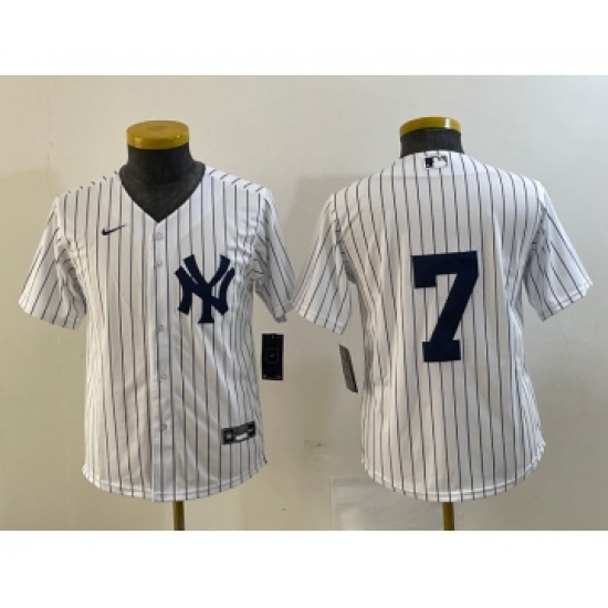 Youth New York Yankees #7 Mickey Mantle White No Name Stitched Nike Cool Base Throwback Jersey - Ujersey