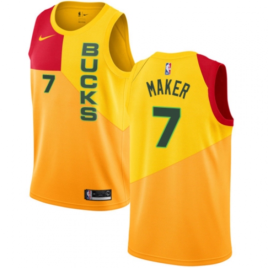 Men's Nike Milwaukee Bucks #7 Thon Maker Swingman Yellow NBA Jersey - City Edition - Ujersey