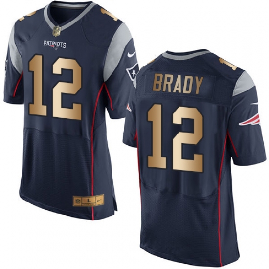 Men's Nike New England Patriots #12 Tom Brady Elite Navy/Gold Team Color NFL Jersey - Ujersey