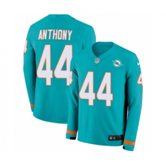 Youth Nike Miami Dolphins #44 Stephone Anthony Limited Aqua Therma Long Sleeve NFL Jersey - Ujersey