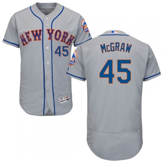 Men's Majestic New York Mets #45 Tug McGraw Grey Road Flex Base Authentic Collection MLB Jersey - Ujersey