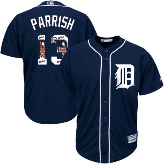 Men's Majestic Detroit Tigers #13 Lance Parrish Authentic Navy Blue Team Logo Fashion Cool Base MLB Jersey - Ujersey