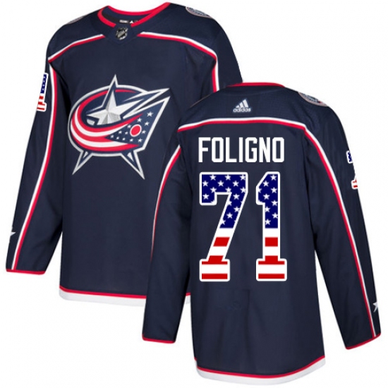 Men's Adidas Columbus Blue Jackets #71 Nick Foligno Authentic Navy Blue USA Flag Fashion NHL Jersey - Ujersey