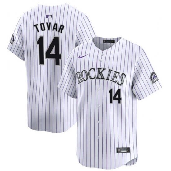 Men's Colorado Rockies #14 Ezequiel Tovar White White Home Limited Stitched Baseball Jersey - Ujersey